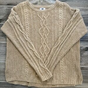Old Navy Cable Knit 100% Cotton Fisherman Sweater‎ Sz XL Natural Beige Pullover